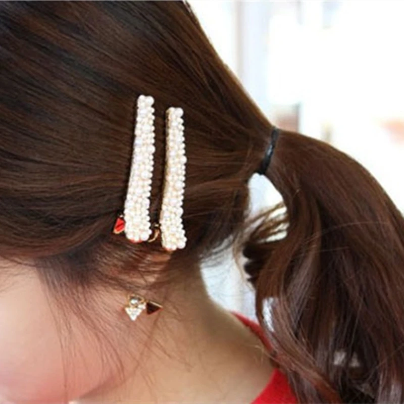 New Fashion Rhinestone Hairpin Bangs Alloy Toothed Fish Head Clip Duckbill Clip Hair Jewelry Imitation Pearl