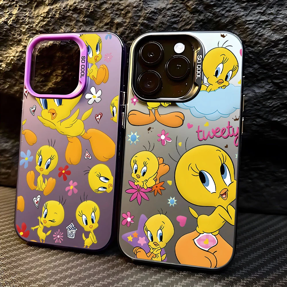 Bonita funda de teléfono de anime Tweetys Bird para iPhone 16, 15, 14, 13, 12, 11 Pro Max, X, XR, XSMAX, 8, 7 Plus, cubierta trasera mate a prueba de golpes