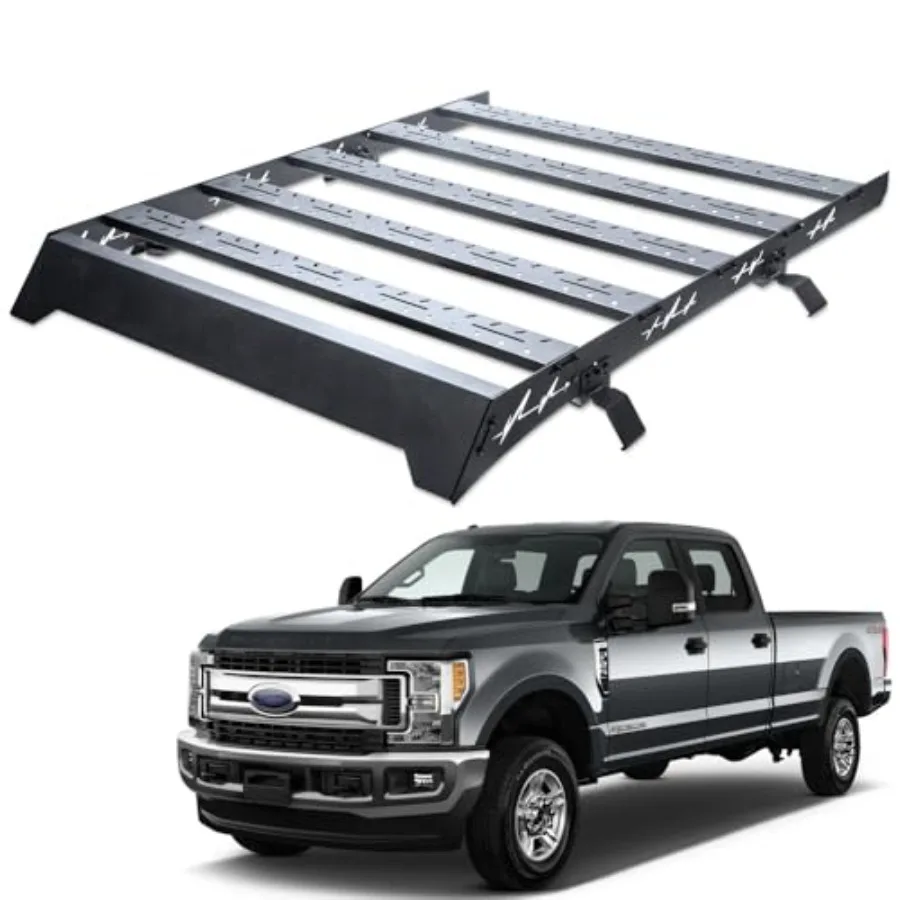 

66 x 50 Inch Roof Rack Compatible with 17-25 Ford F250/ F350/ F450/ F550 Superduty Crew Cab Black Low Profile Window Frames Car