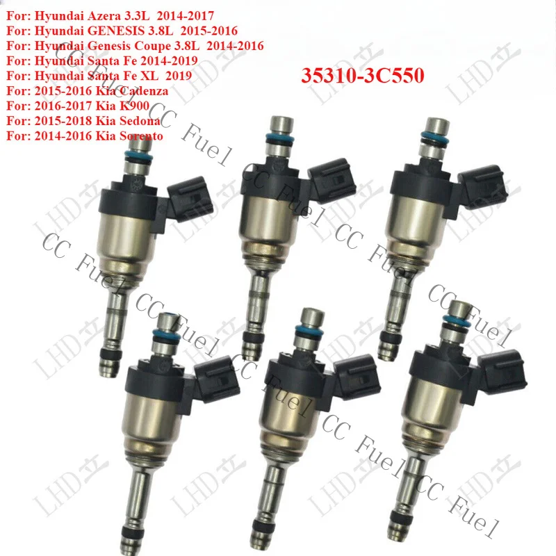 C+ 6Pcs Fuel Injectors 35310-3C550 For 2014-18 Kia Cadenza Sorento Sedona 3.3L V6
