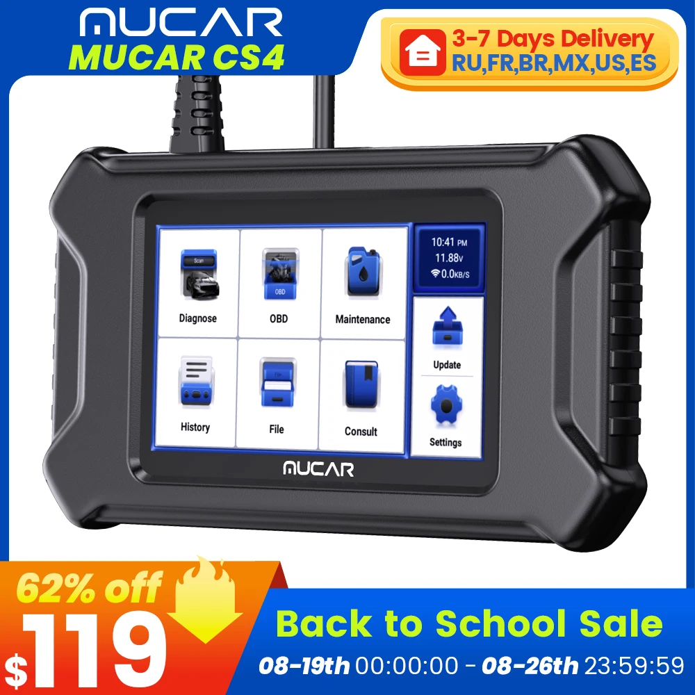 

MUCAR CS4 OBD2 Scanne 4 Systems ABS SRS ECM TCM Diagnostic Tool 5 Reset Services Oil EPB SAS TPMS ETS Update Free Lifetime