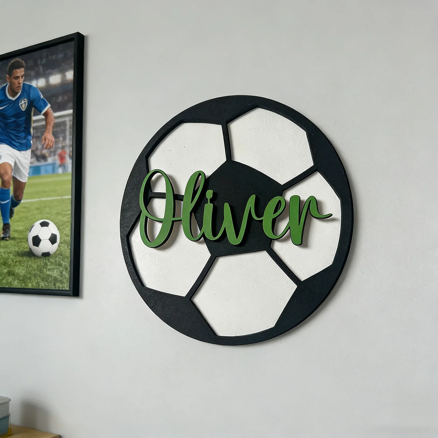 1 Stück Holzschild mit Fußballmuster, individueller Inhalt, Heimdekoration, Schlafzimmer-Wanddekoration, Weihnachtsgeschenke