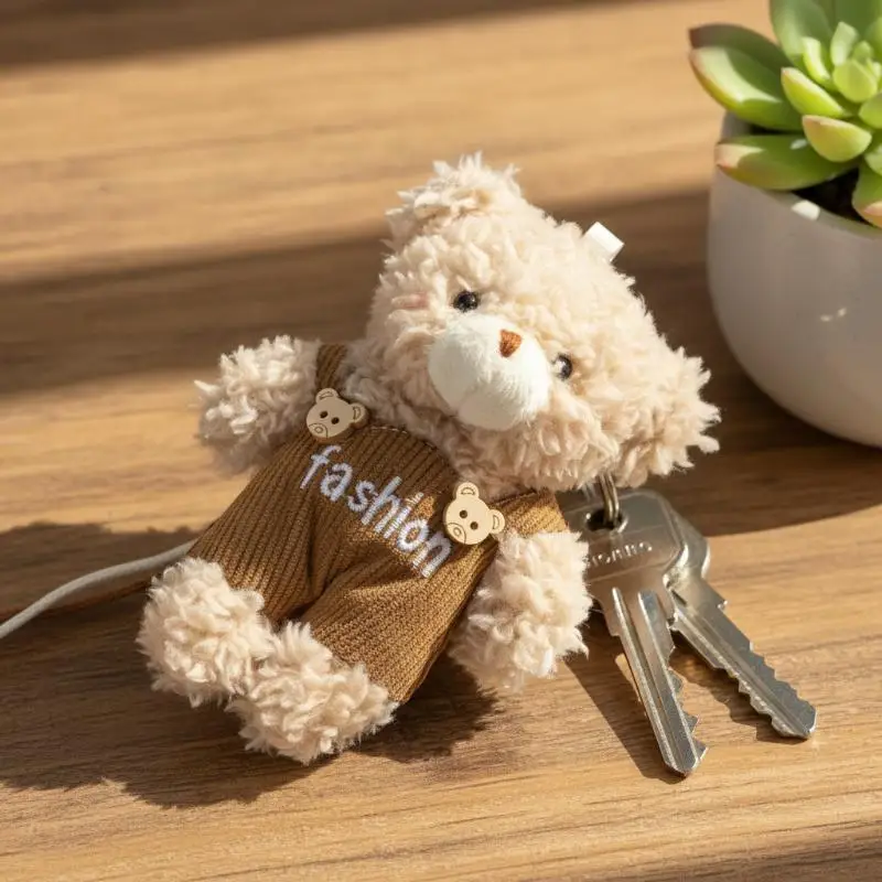 Soft Plush Bear Keychain With Overalls Cute Stuffed Bear Backpack Hanging Charm Couple Daily Key Holder
