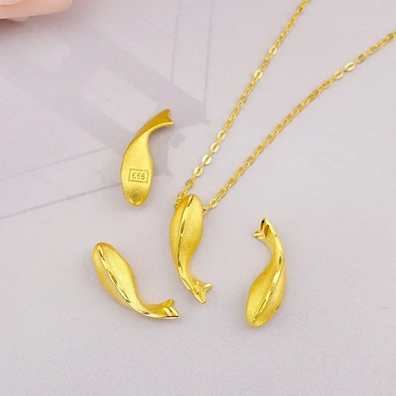 

9999 Real Gold 24K Fashion Temperament Gold Dolphin Necklace Clavicle Chain Female Golden Dolphin Small Fish Clavicle Necklace