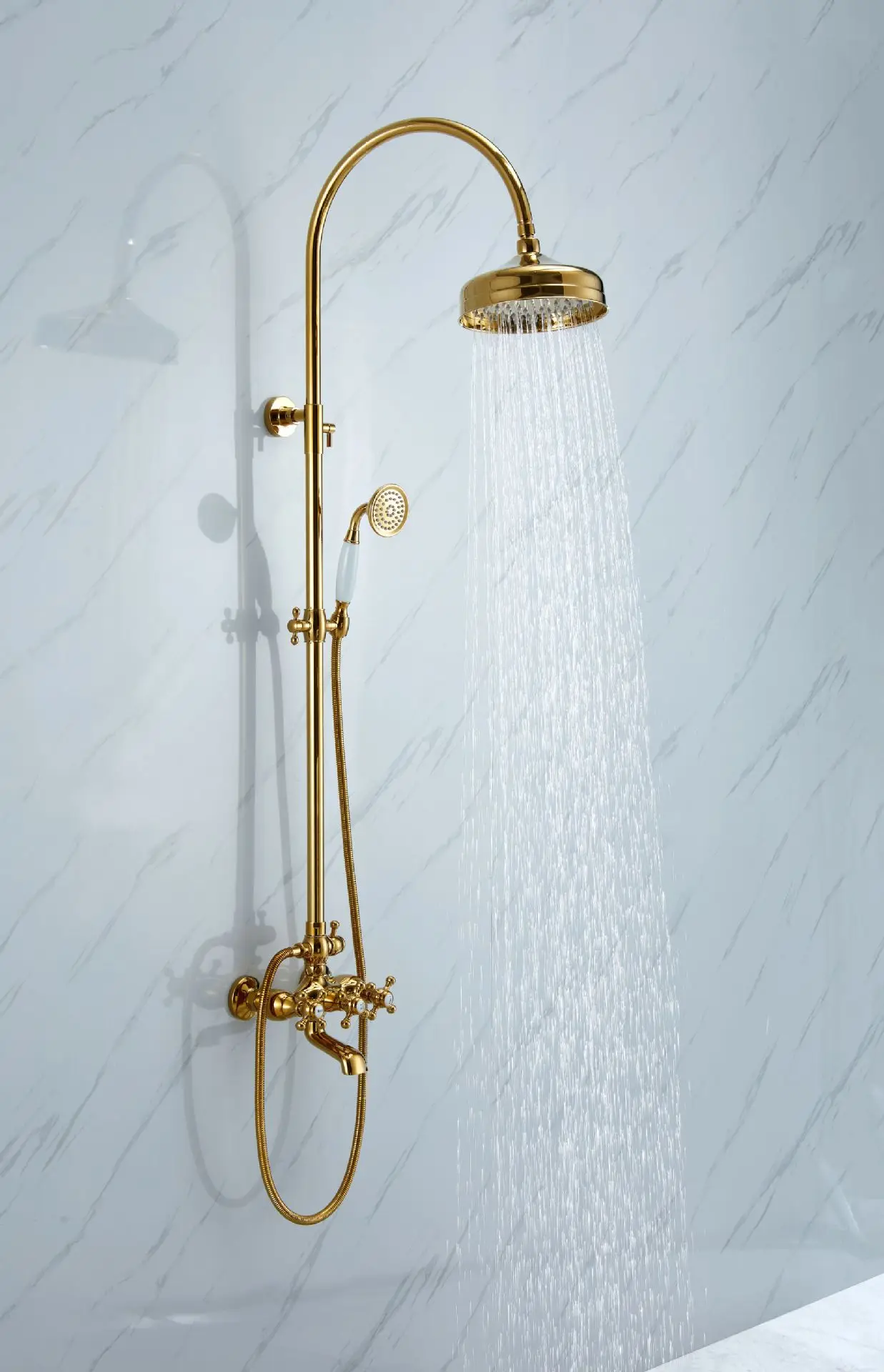 Luxury Gold Brass Bathroom shower faucet set Golden High Quality 3 Functions Hot Cold Water Shower faucet 8 inch shower head