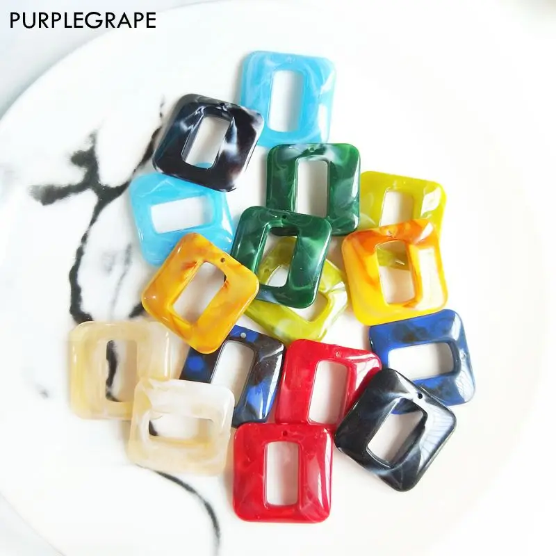 PURPLEGRAPE Fashion Vintage Acrylic Geometric Square Marble Pendant DIY Handmade Earrings Accessories Jewelry 6 Pack
