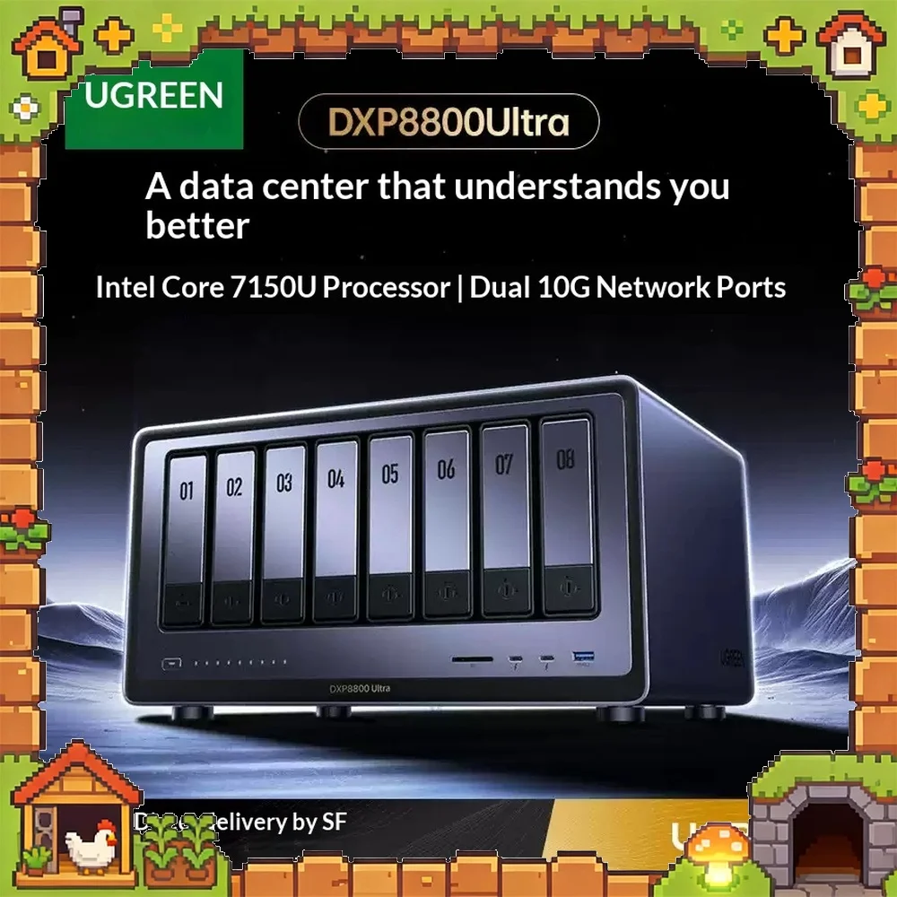 UGREEN DXP8800Ultra NAS 8 Bay Network Attached Storage Intel Core 7 150U Dual 10GbE Private Cloud Server for Office Data Backup