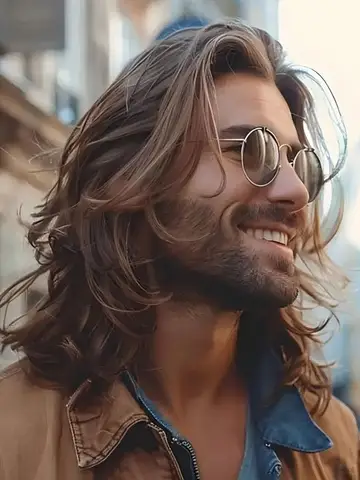 Synthetic Long Curly Brown Wig for Men Daily Cosplay Rock Party Realistic Looking Fake Hair Wave Curly Wigs Male 70 80s Roleplay