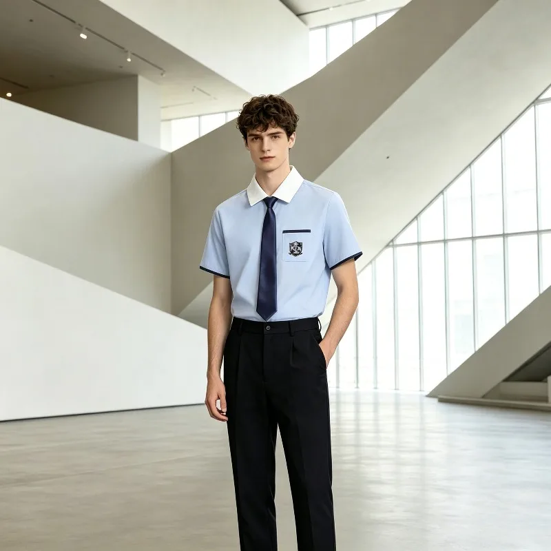 Embroidery Academy Feng Shui Color Shirt Set Japanese Style Short Sleeve Top+Black Straight Pants Student Daily Dressing