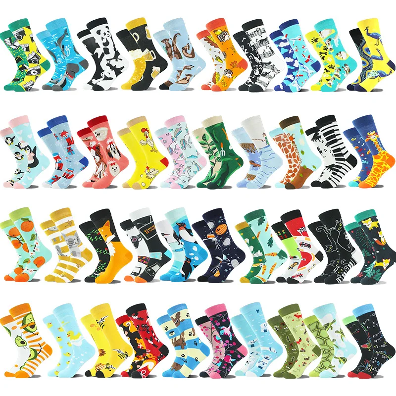 Men Women Socks Creative AB Asymmetrical Aotton Socks Fashion Personality Trend Cartoon Couple Funny Socks Daily Big Size Sox