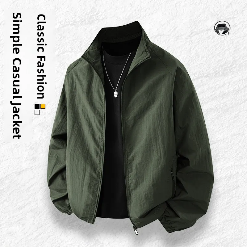 

Мужская ветровка на молнии с воротником-стойкой, тонкая, свободная, ветрозащитная, в стиле милитари, модный бренд, приталенный крой, длинная...