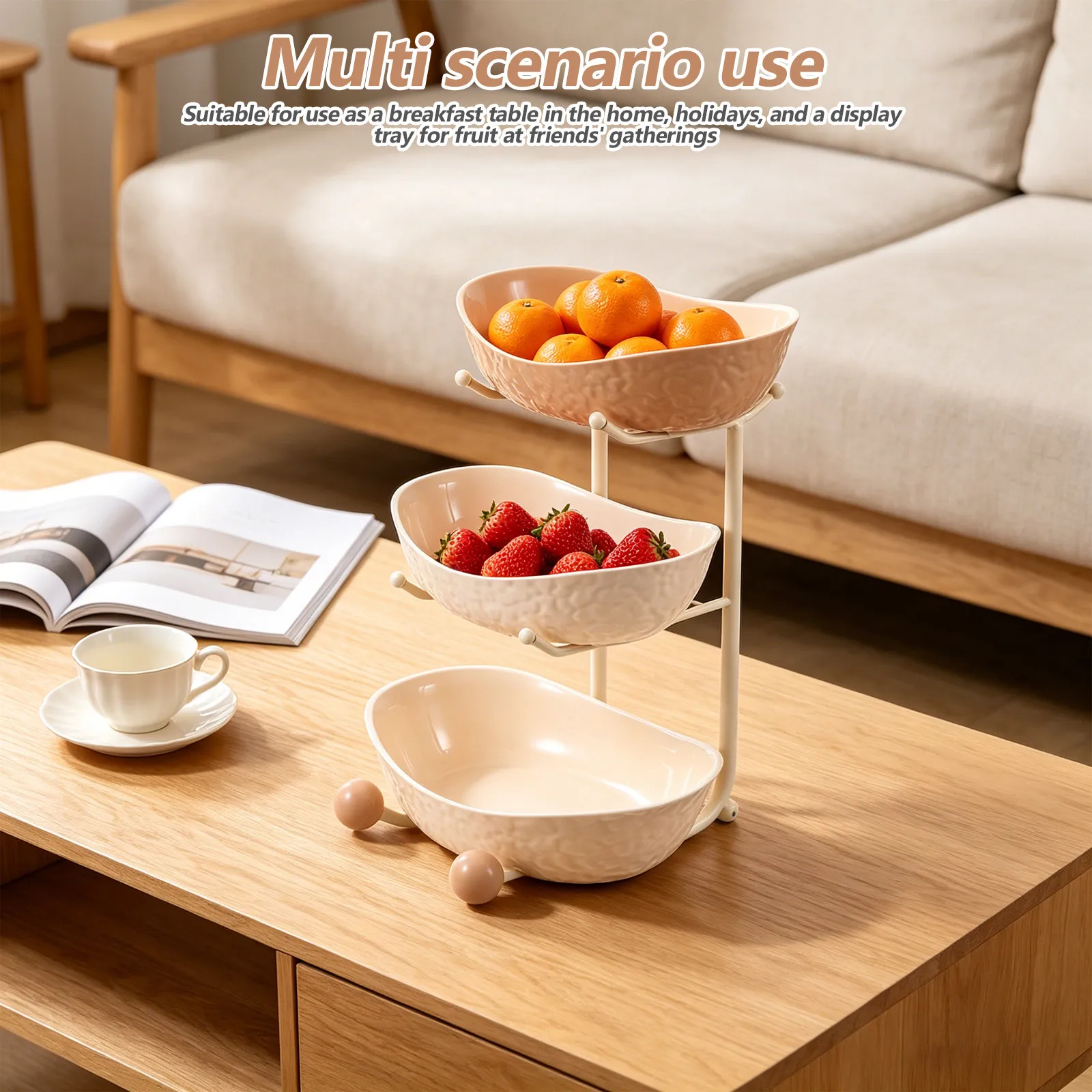 3 Tier Fruit Basket Metal Stand Tiered Organizer Shelf for Kitchen Countertop Snack Dessert Nuts Storage Display Rack