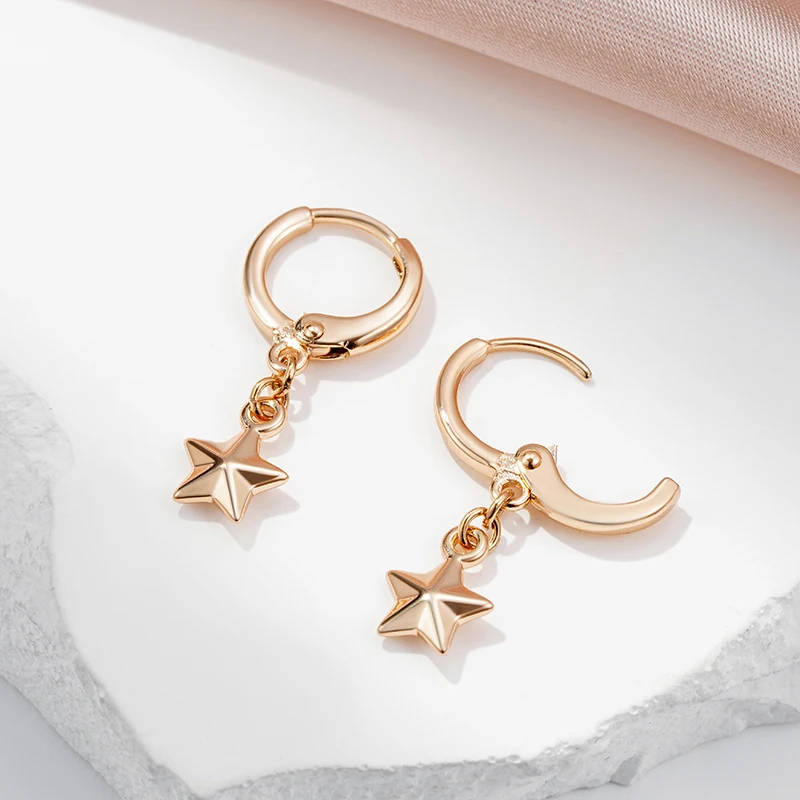 SYOUJYO Cute Five-pointed Star Dangle Earrings For Women 585 Gold Color Trendy Jewelry Gift