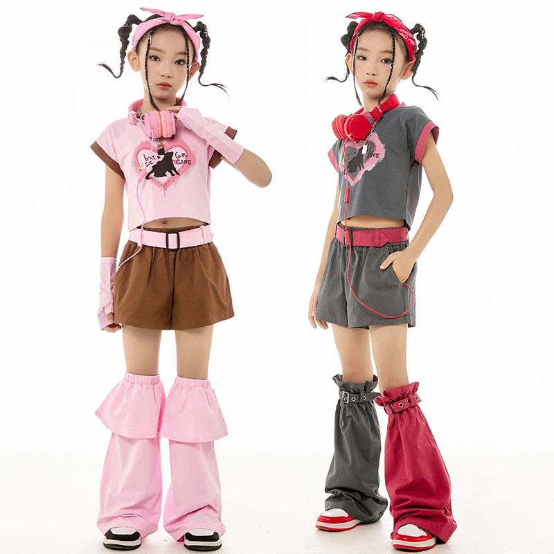 2024 Kpop Girls Jazz Costume Summer Hip Hop Dance Clothes Cheerleading Performance Outfits Festival Stage Clothing Kids BL12737