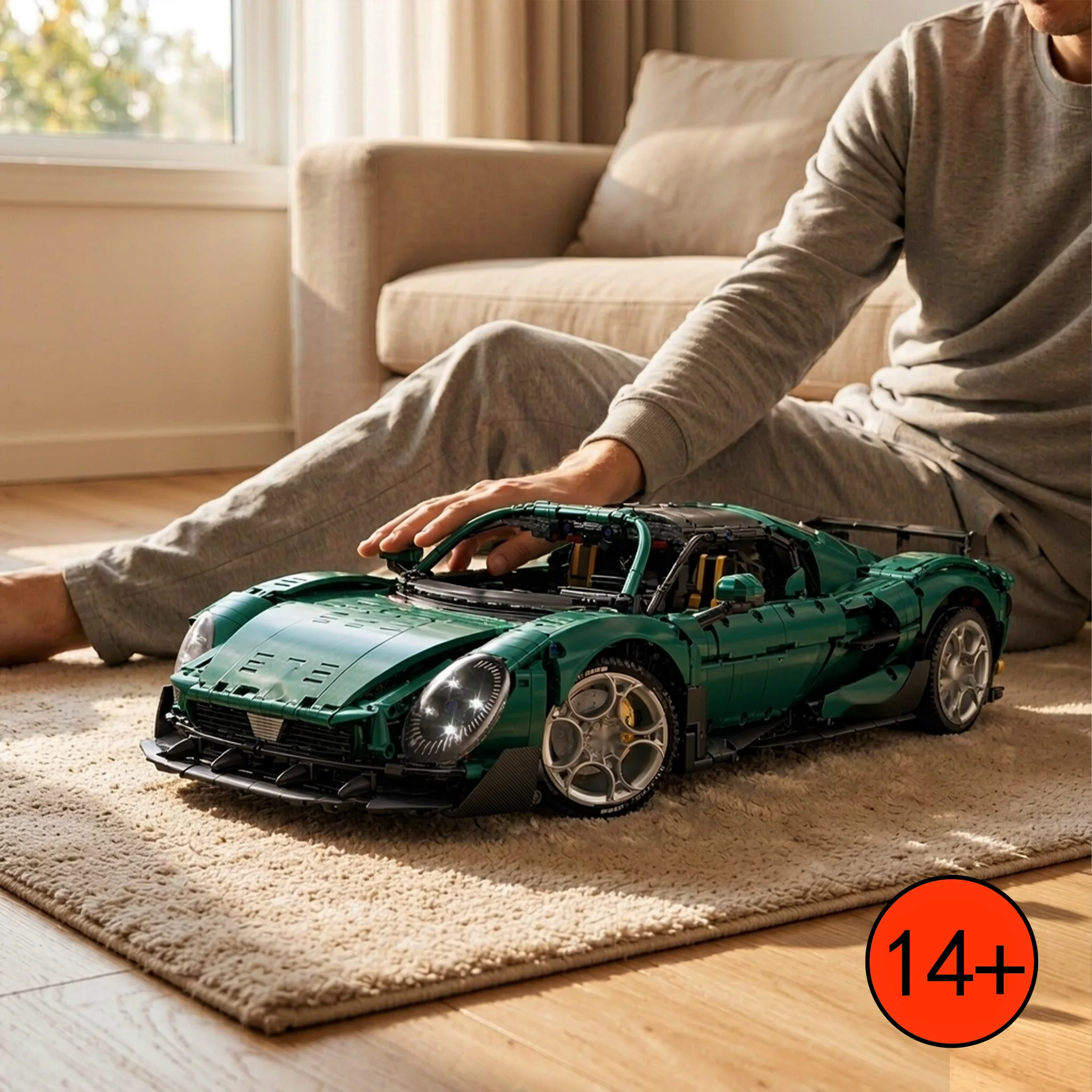 1:8 Chrome Green V8 Italian Coupe Model 4208PCS Brick Building Set for Adult Builders and Collectors Collector Edition Kit Showroom Display Model Collection Display Piece Gift for Car Collectors