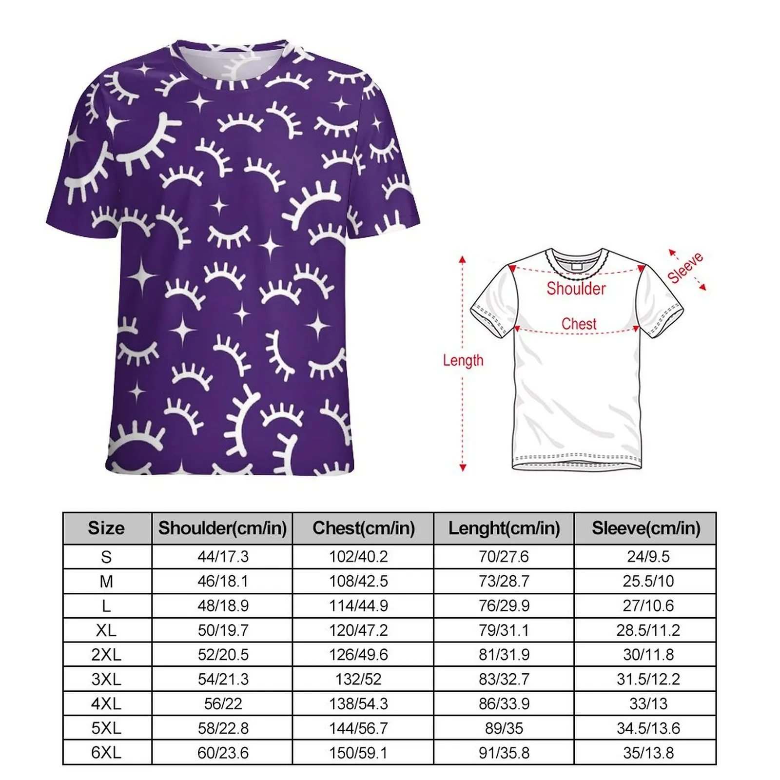 Eyelashes T Shirt White And Purple Harajuku T Shirts Male Aesthetic Tshirt Premium Short Sleeve Printed Tees Big Size 5XL 6XL