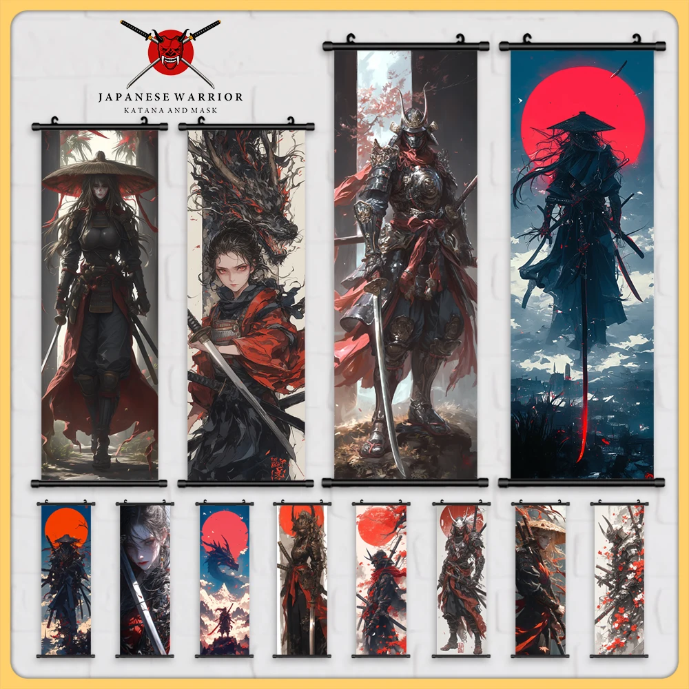 

1pc Wall Art Japanese Samurai Hanging Scrolls Anime Canvas Painting Cartoon Modular Picture Poster HD Print Home Decor