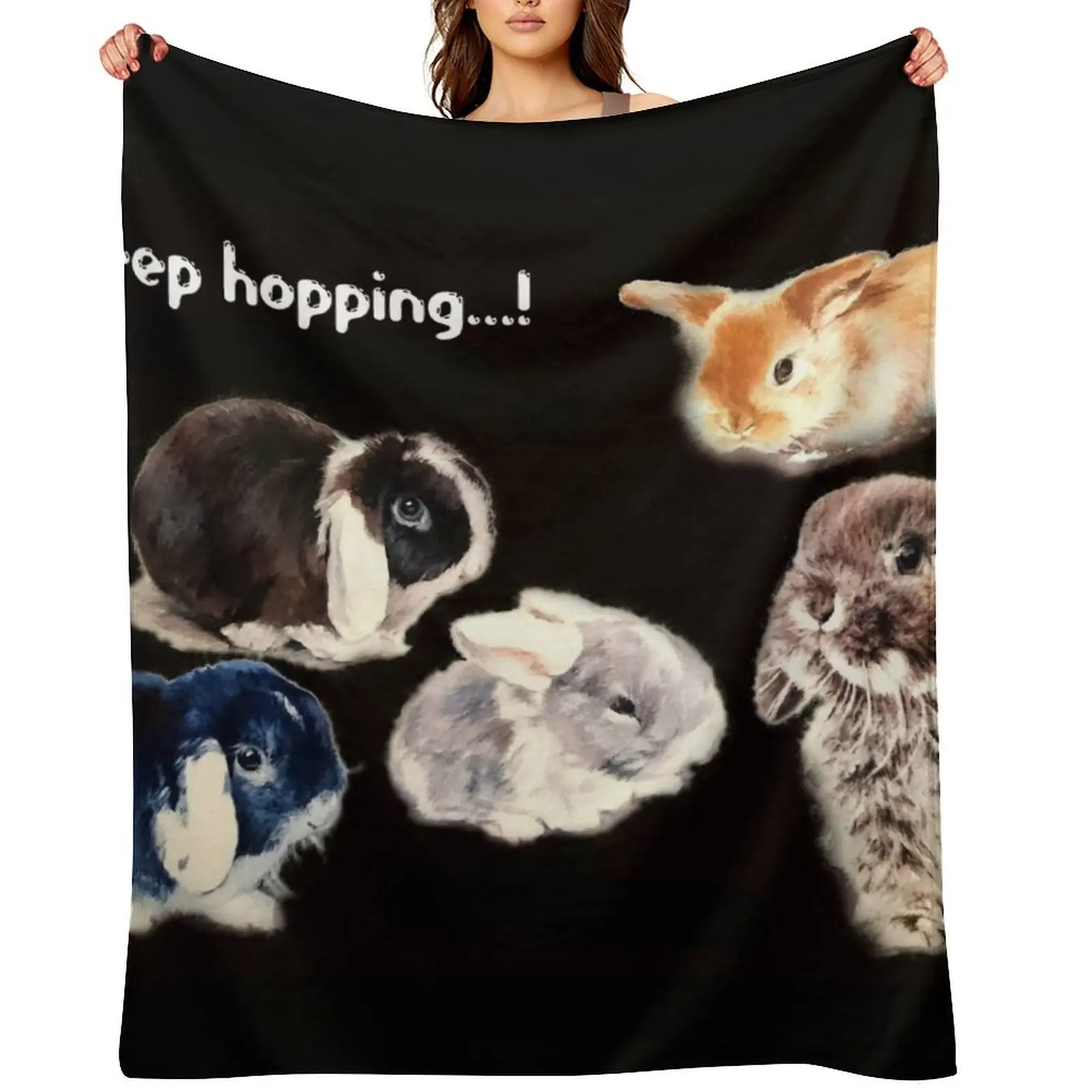 

A Fluffle of cute bunnies! Logo 'Just Keep hopping!' Throw Blanket Luxury Brand Comforter Tourist Softest Blankets