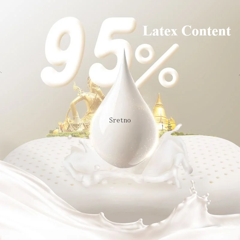 SRETNO Cat Belly Shape Latex Pillow for Neck Pain, Zoned Support 63x40cm Height 8-10cm Thai Natural Sleeping Pillows almohadas