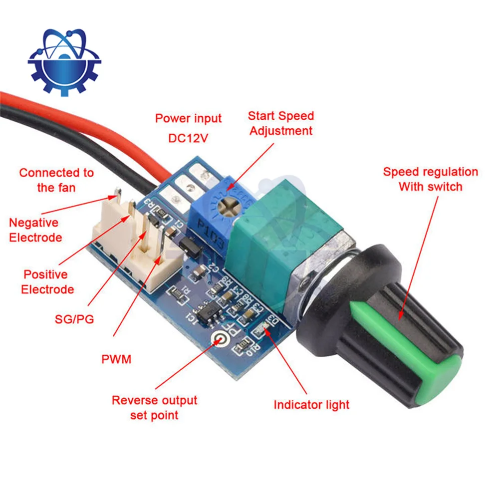 DC12V Manual Four-Wire PWM Fan Speed Motor Controller Board With Knob Switch Electrical Equipment Governor Power Supply Module