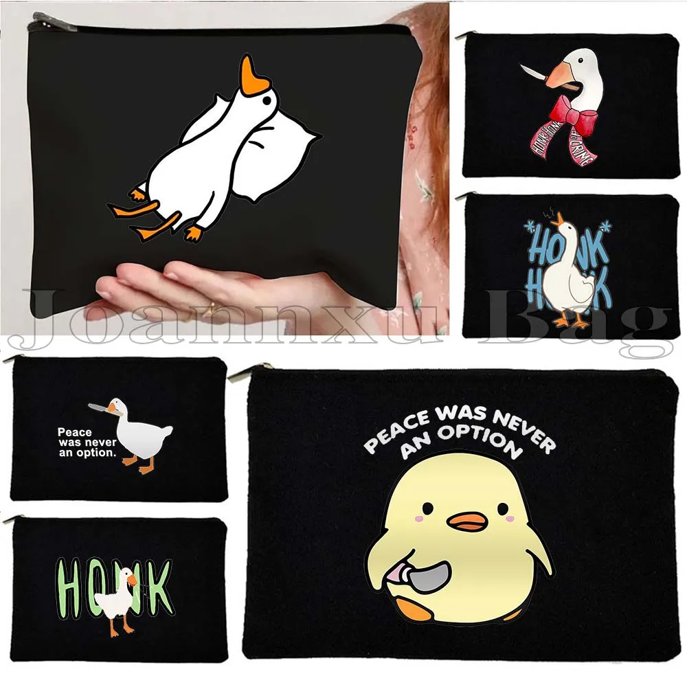 

Funny Peace Was Never An Option Cute Untitled Goose Game Gifts Meme Honk Cartoon Duck Pingu Cosmetic Bags Makeup Bag Case Pouch