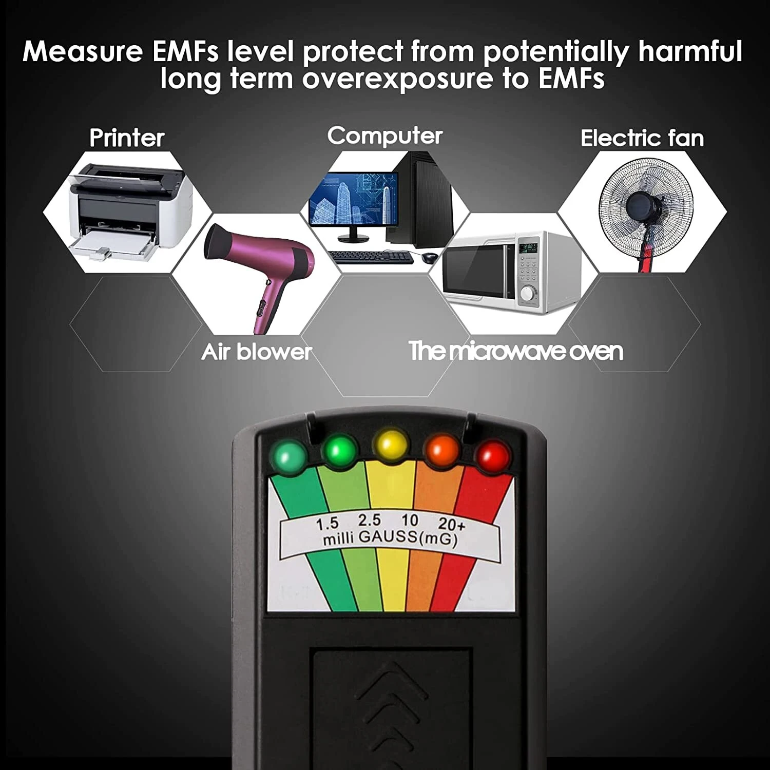 K2 Tester professionale per radiazioni di campo elettromagnetico digitale Misuratore Gauss EMF portatile a 5 LED per la sicurezza personale della caccia ai fantasmi
