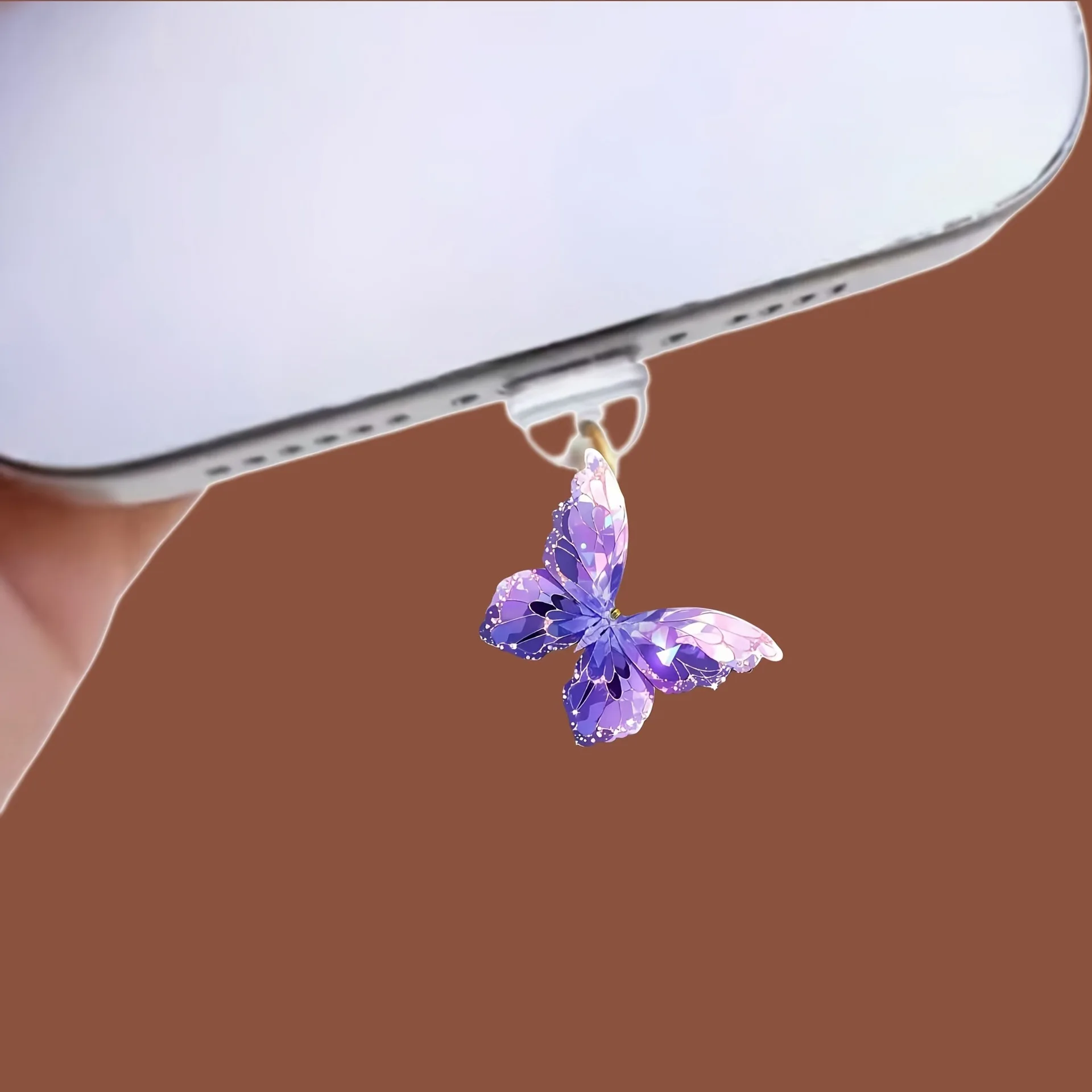 الاكريليك فراشة الغبار المكونات عالية الجودة الكرتون الهاتف الغبار التوصيل نوع-C الغبار التوصيل قلادة ديكور لملحقات الهاتف