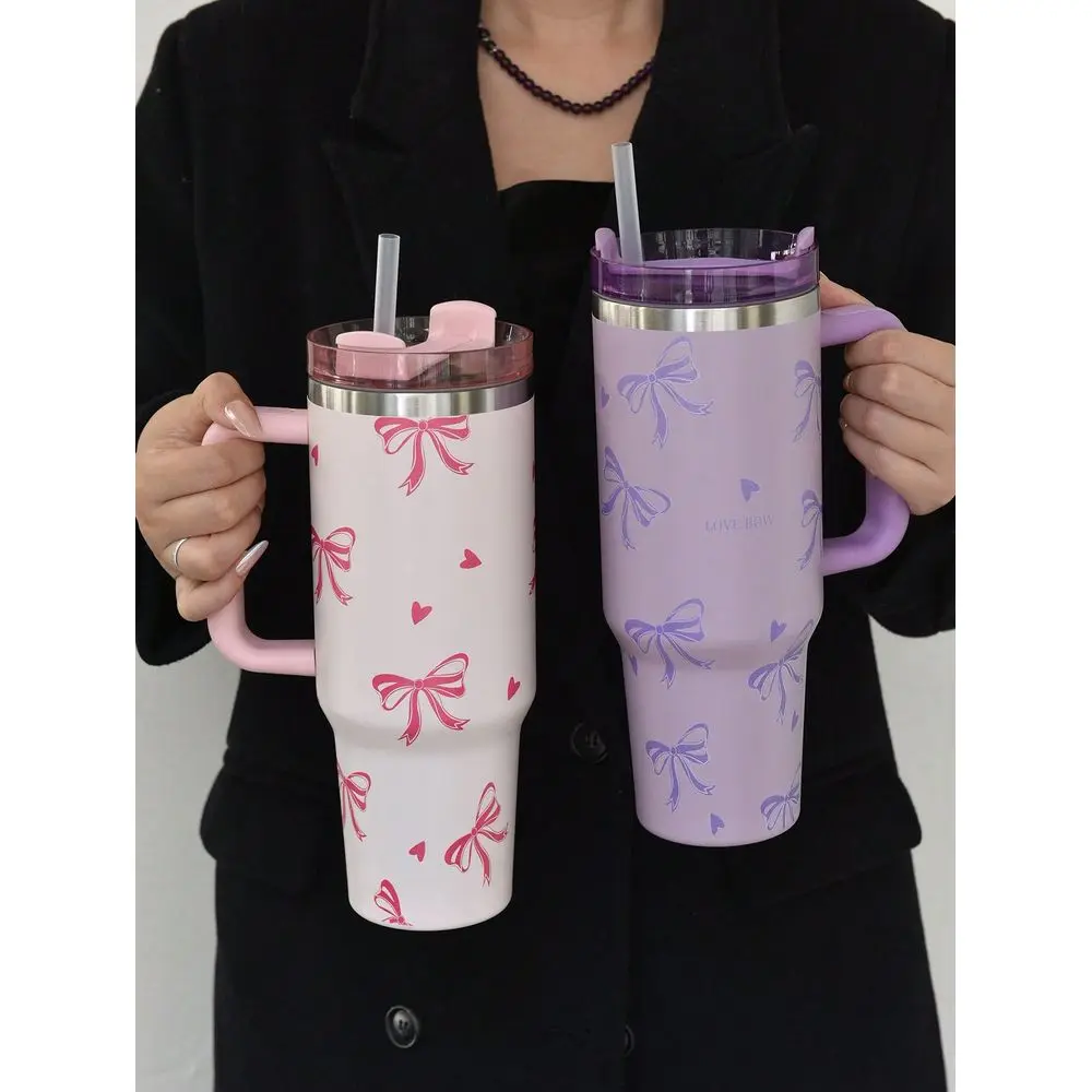 1set Watercolor Design 40oz 30oz Large Capacity Insulated Tumbler With Handle, 14oz Stainless Steel Vacuum Insulated Cup, Insul