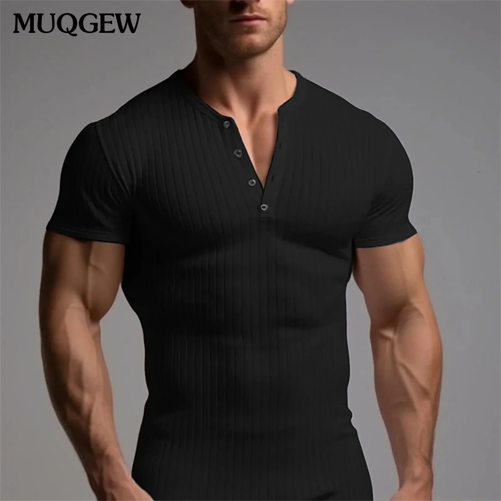 Men\'s T-shirt Summer Running Sports Fitness Clothes Muscle Slim Fit Short Sleeve T-shirt V-neck Casual Tops male t shirt