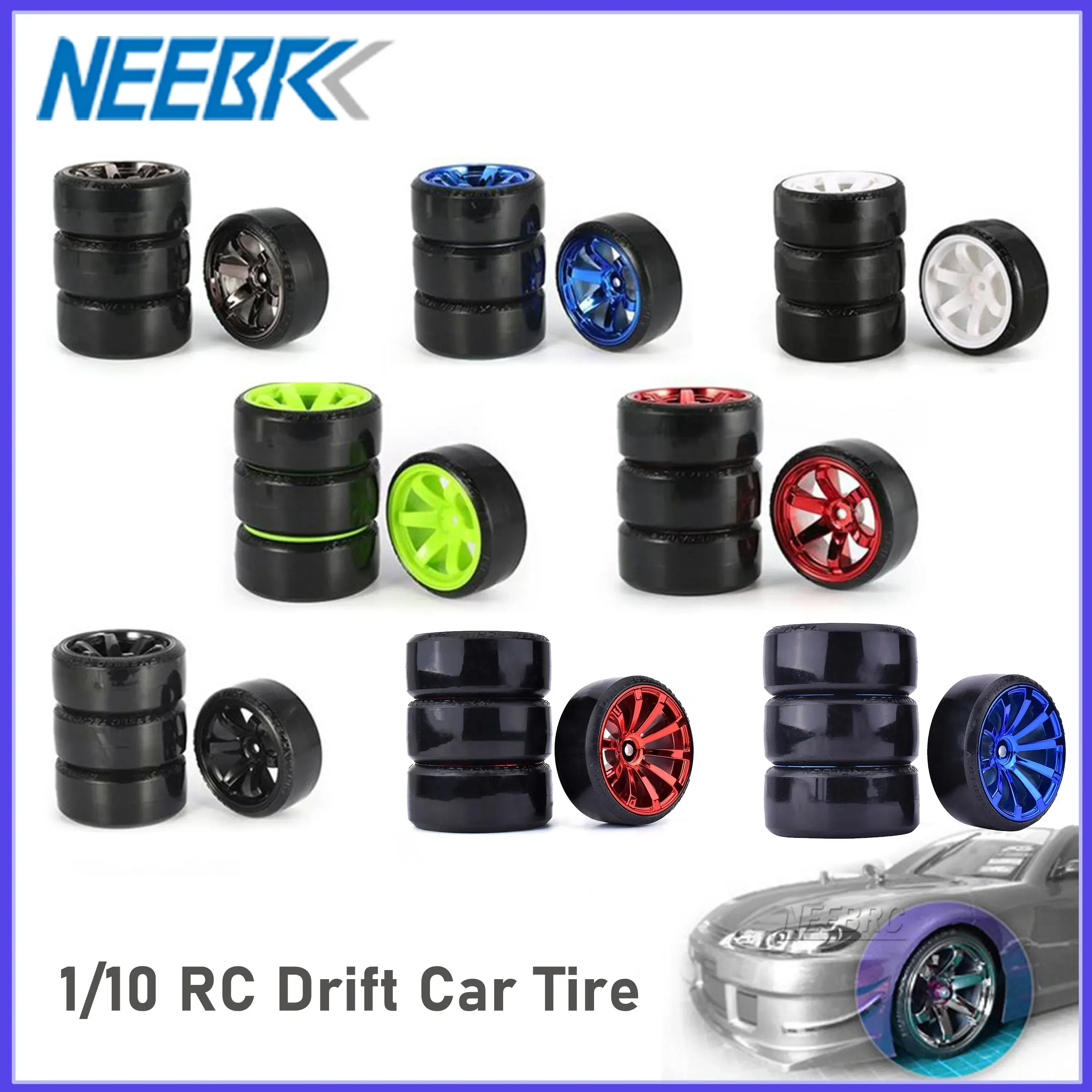 4PCS 60mm 1/10 RC Drift Car Tyre Tire Set Hard Plastic Hub Rim Wheel for Kyosho MST Yokomo 3Racing HSP Tamiya DS5 Wltoys USUKANI