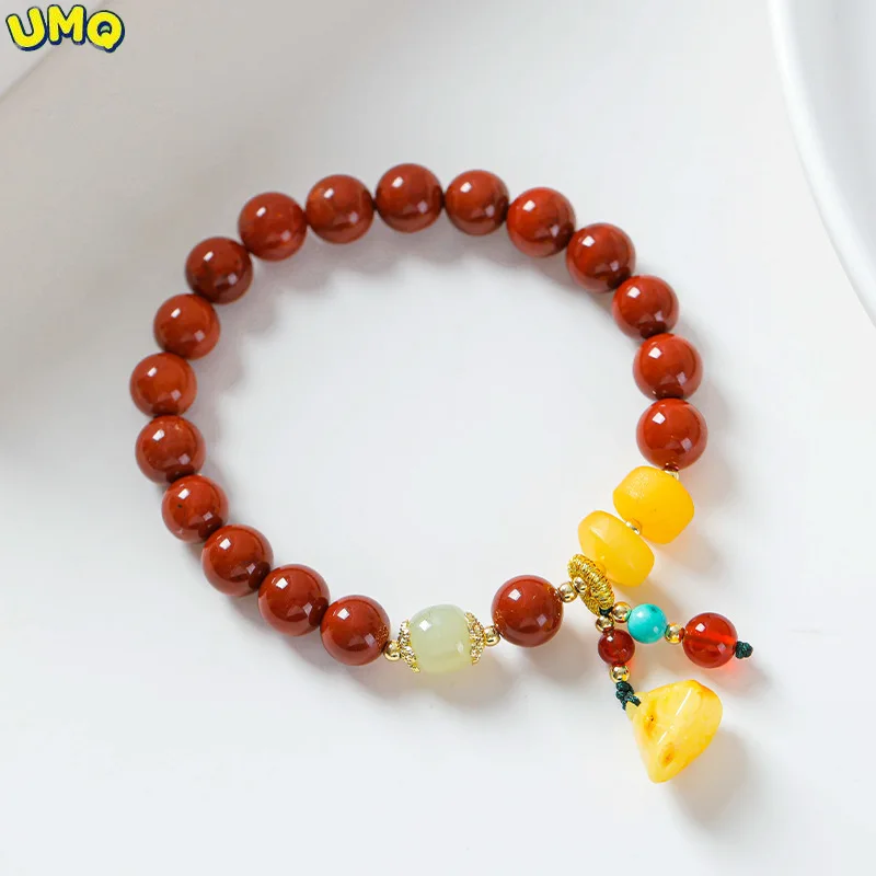 

Badu Jewelry Bracelet Design Sense Small South Red Agate with Honey Wax Triangle Pendant Girlfriend Gift Bracelet Bracelet