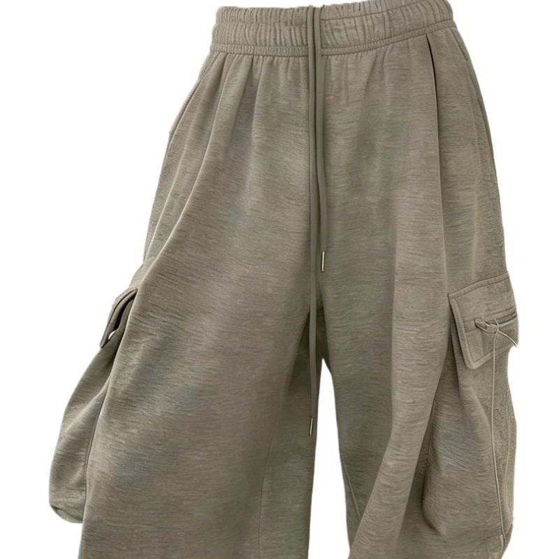 American Retro Design Gray Women's Sweatpants Autumn Winter Fashion High-end Drawstring Loose Versatile Wide-leg Trousers Girl
