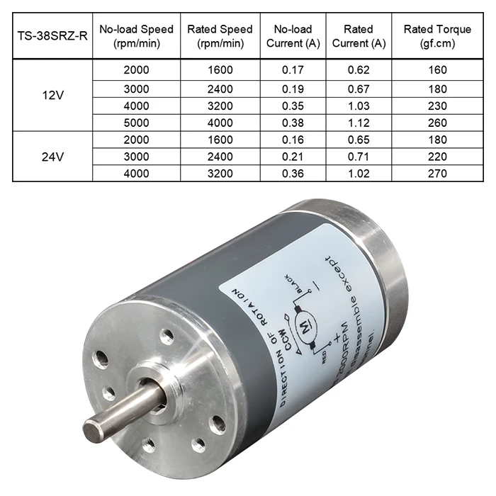 Imagem -02 - Srz Diâmetro 38 mm dc Permanenr Ímã Motor 12v 24v Alta Velocidade 2000 3000 4000 5000rpm Alta Qualidade dc Escova Motor para Diy