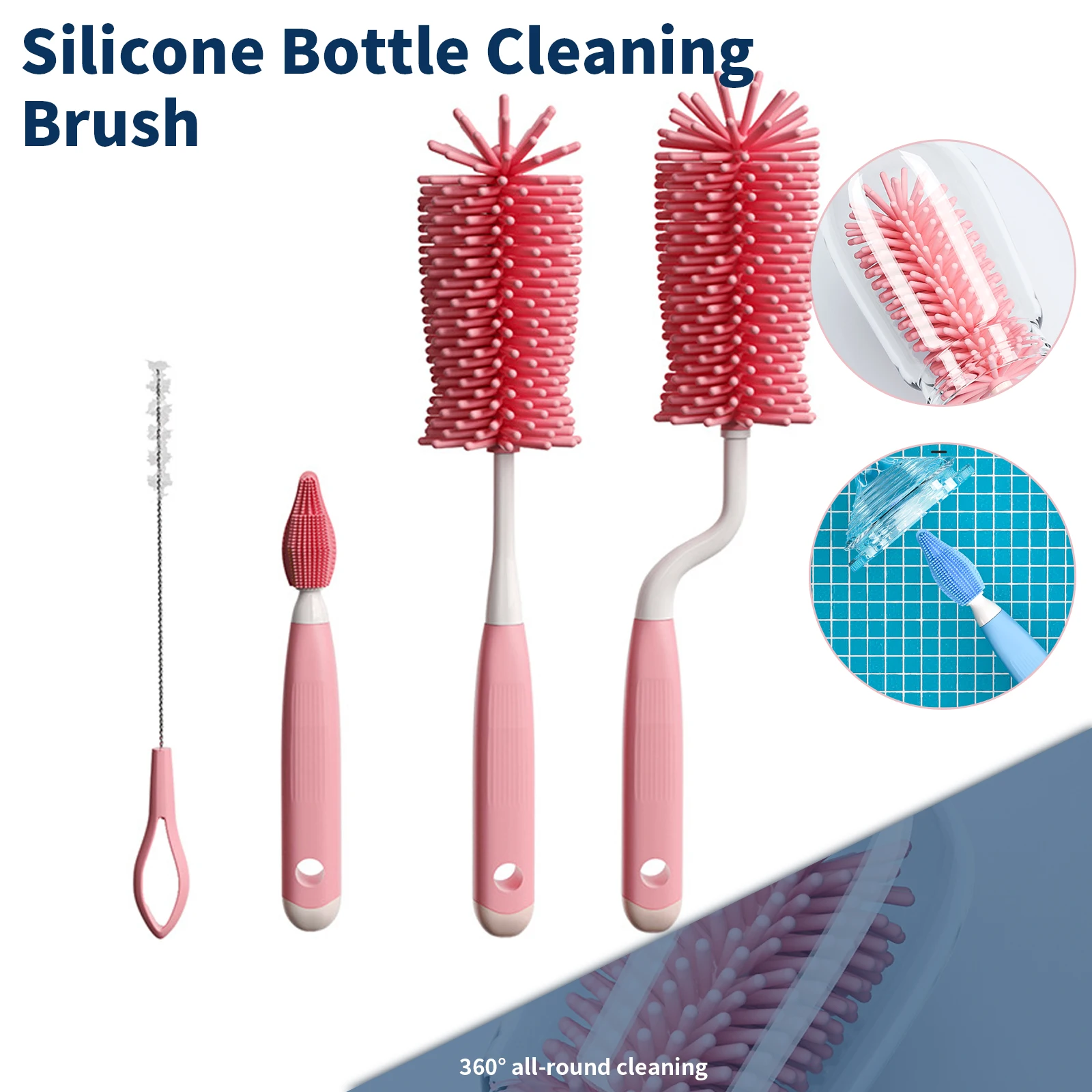 Silicone Bottle Cleaning Brush 360° Baby Pacifier Straw Scrubber Small Brush Glass Cup Washing Kitchen Cleaning Tool Set