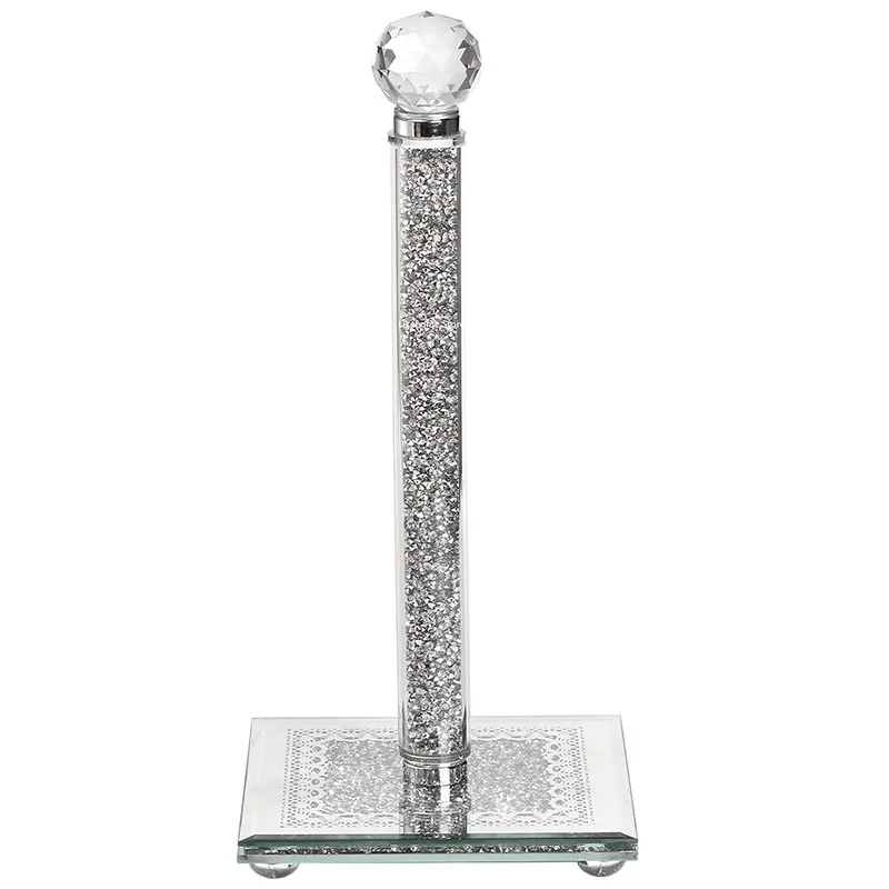 Paper Towel Holder Countertop Standing Tissue Towel Roll Dispenser Holder with Sparkly Crystal Crushed Diamond for Kitchen Bathr