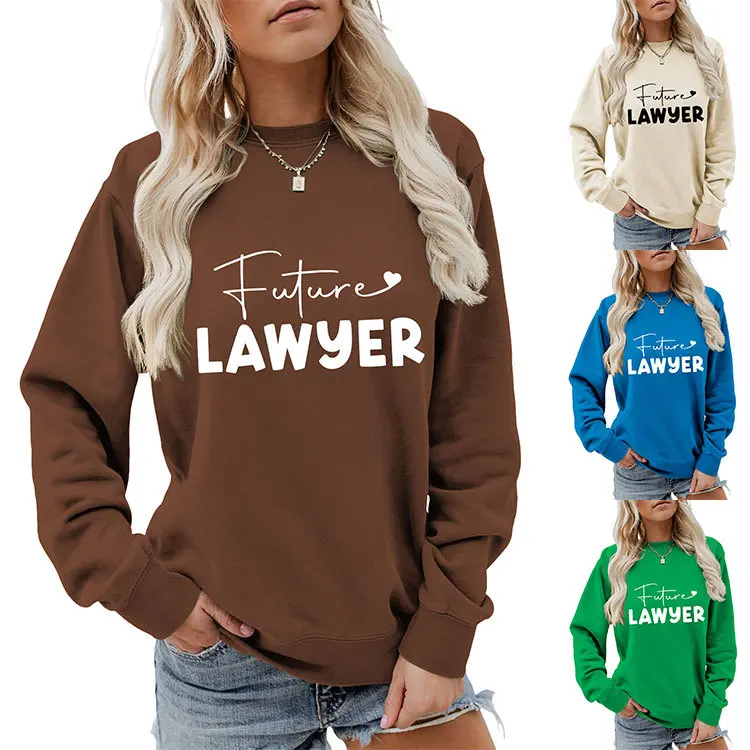 

Autumn new women's casual sweatshirt round neck future lawyer printed long sleeve loose shirt with all fashion pullover