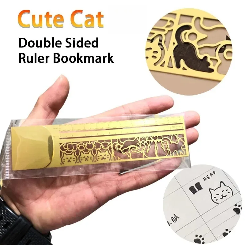 Cat Template Ruler Hollow Metal Bookmark Ruler Multifunctional Ruler for Painting Drawing Diary Hand Account Tool Cute Gift