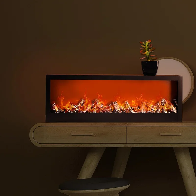 Black LED Fireplace 60x20x10cm Simulated Flame Effect Light Tabletop Decorative Fireplace Lamp for Home Bedroom Decor