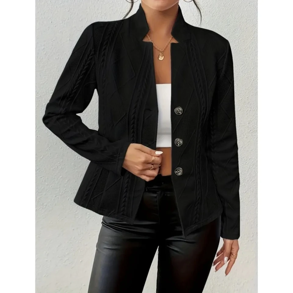 

Fashion Button-patterned Small Suit Women Autumn New Stand-up Collar Single-breasted Long-sleeved Office Female Coat 2025