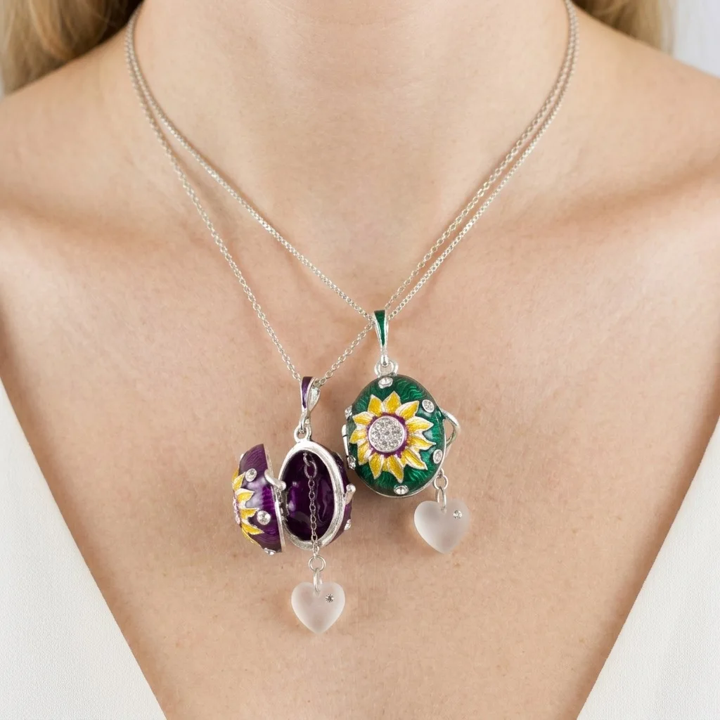 Enamel Sunflower Openable Egg Locket Necklace Hidden Heart Charm Rhinestone Copper Chain Jewelry Gift For Women Daily Party Wear