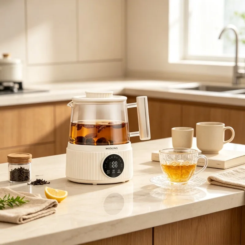 0.8L All Glass Electric Tea Kettle White Automatic Stew Boil Keep Warm Flower Tea Pot for Office Home Daily Use 유리 전기 티포트