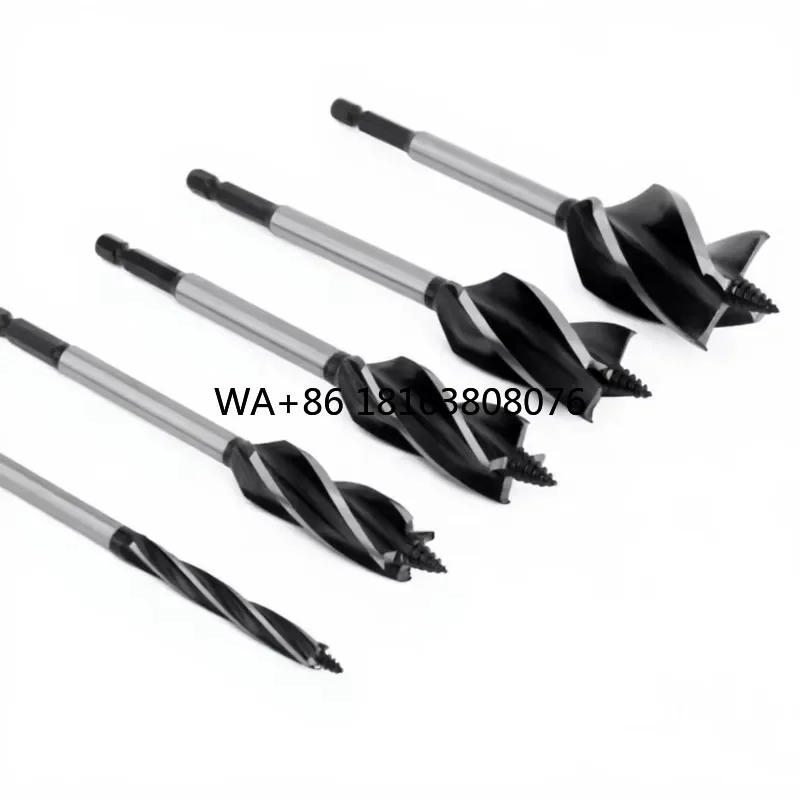 Extra Long Auger Drill Bit for Woodworking, 4-Slot 4-Flute Wood Drill Bit, Hex Shank Lock & Drawer Hole Cutter