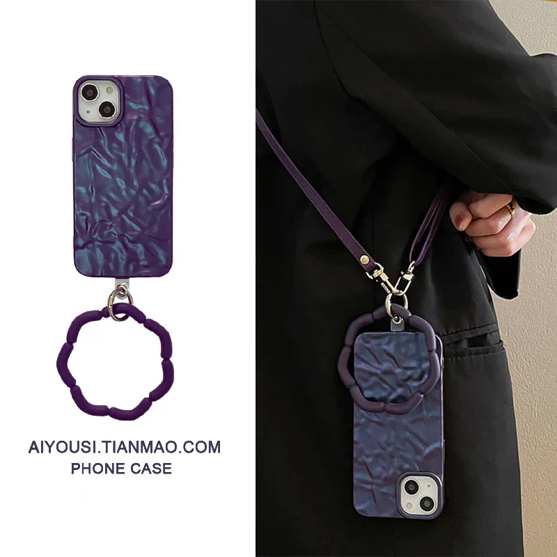 

Premium Feeling Pleated Purple Patchwork Bracelet for iphone14promax Phone Case 13 Apple 12 Fashion 11promax iphone12 Crossbody