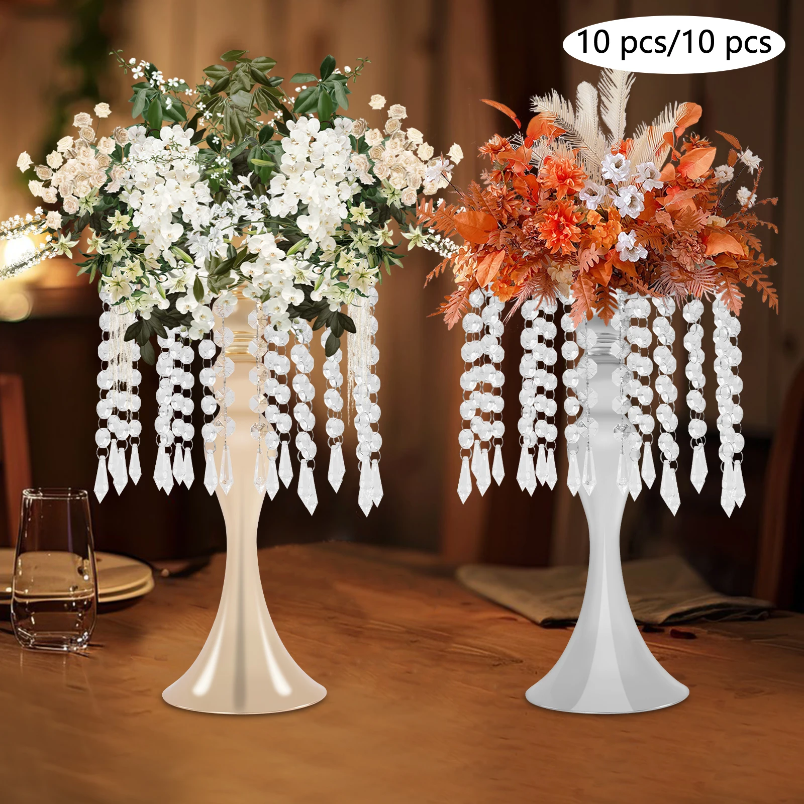 10 STKS 35 cm Goud/Zilver Kristallen Bloemstandaards, Top 20 cm Basis 13 cm Ijzeren Ronde Bloemenstandaard, Tafelblad voor Tuinen, Balkons