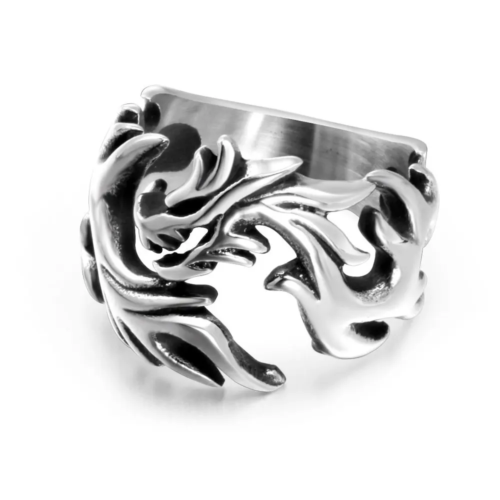 Punk Stainless Steel Silver Color Male Men Chinese Loong Dragon Rings Fashion Jewelry Wholesale US Size 6 7 8 9 10 11 12 13 14