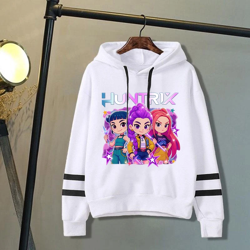 

New Cute Kpop Demon Hunters Printing Hoodies Loose Sweatshirt Women Men Personality Fashion Stripe Long Sleeve Casual Tops