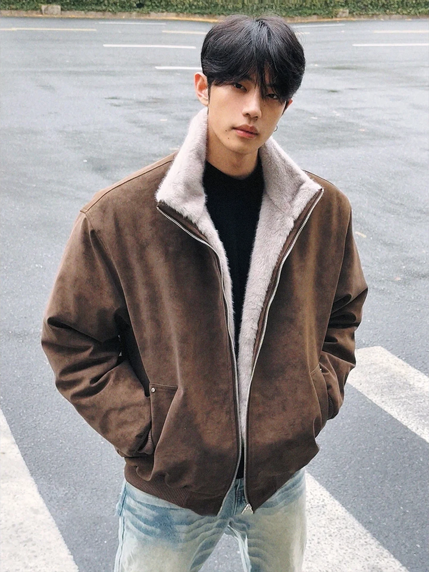 

Vintage Brown Fur Collar Jaet Men's Thi Warm Heavy Cotton Coat ort Sle Mountain Eagle Outerwear Casual Winter Coat