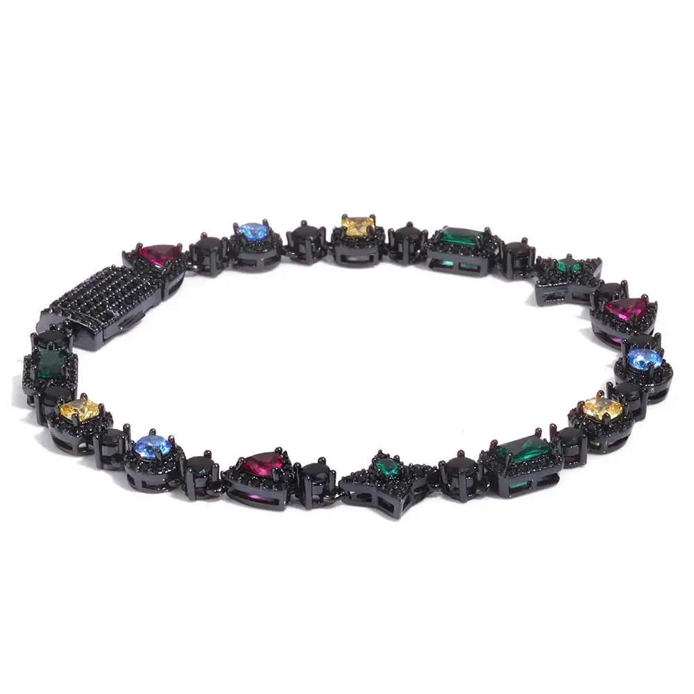 

HHIOK Black Iced Out Multicolor CZ Tennis Bracelet Geometric Cubic Zirconia Hip Hop Jewelry Gift for Men Women Unisex