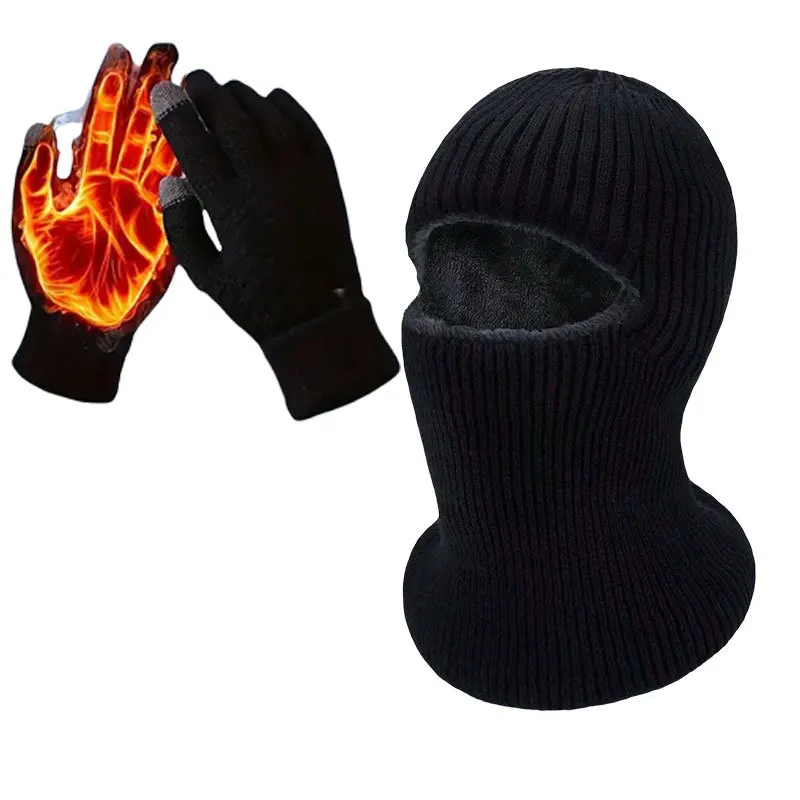 2pcs Winter hats and glove Autumn winter men woman outdoor warm face-covering beanie cycling neck warmer integrated flecce caps