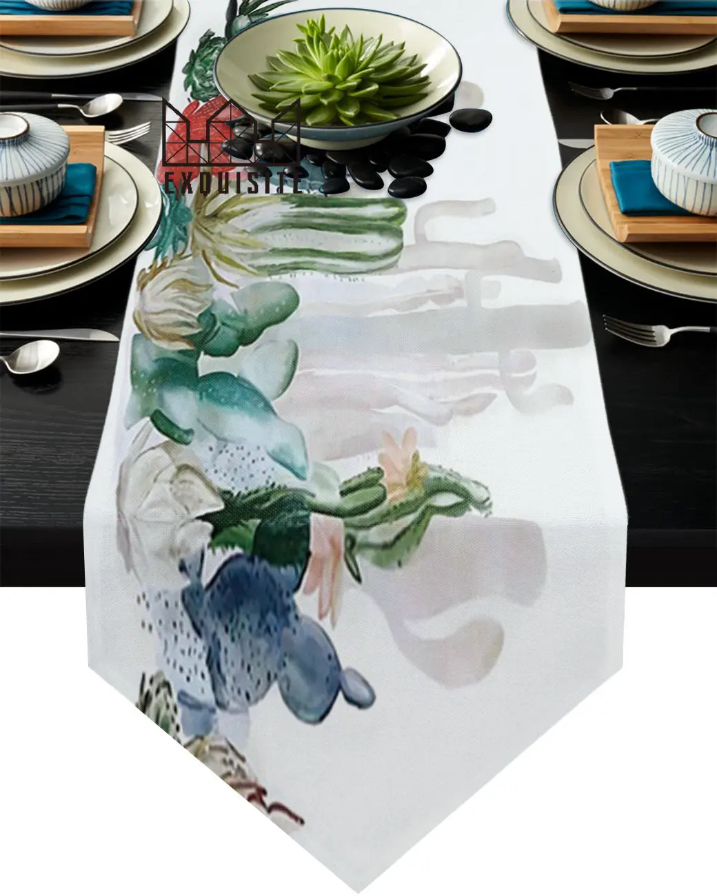 

Ink Painting Nordic Cactus Table Runner Country Wedding Decoration Tablecloth Table Flag Placemat Dust Cover Table Mat For Home